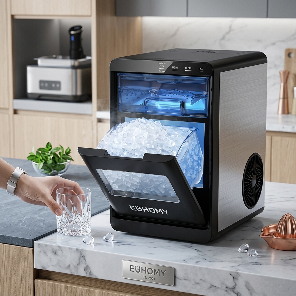 DazzlingAlycia nugget ice maker close-up showing premium ice quality and modern design